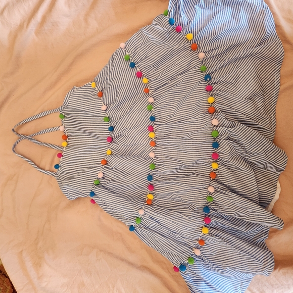 Striped Tommy Bahama Dress with Colorful Pom Poms - Picture 2 of 7
